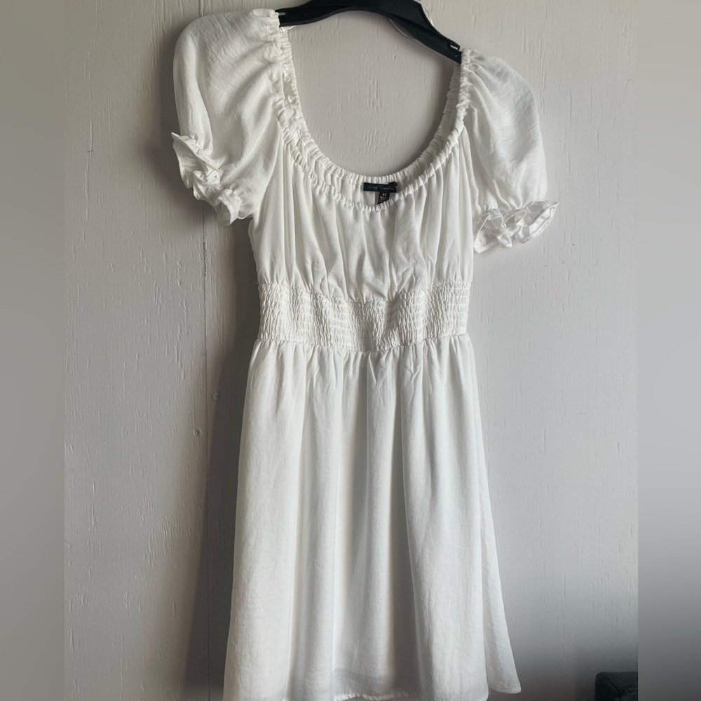 City Triangles White Mini Dress with Smocked Waist